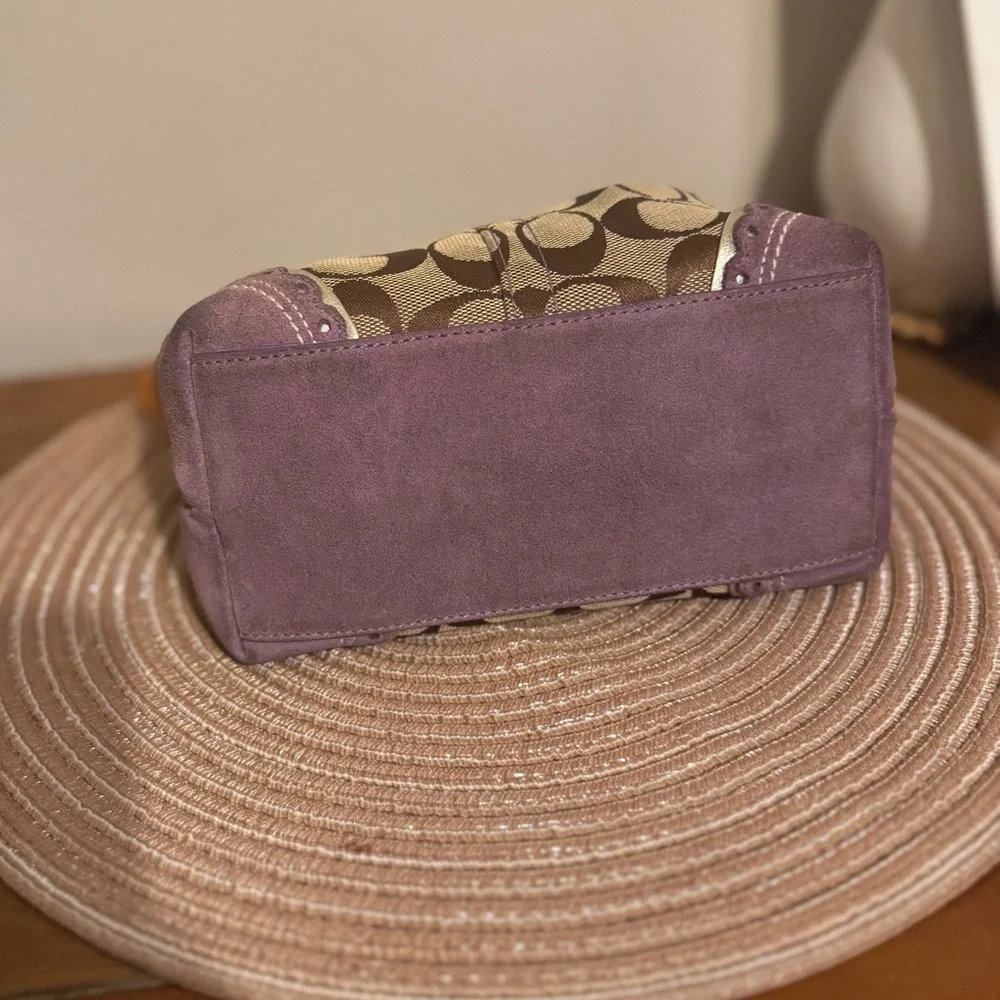 Vintage Y2K Coach Signature logo Mini Purple Suede Baguette shoulder bag